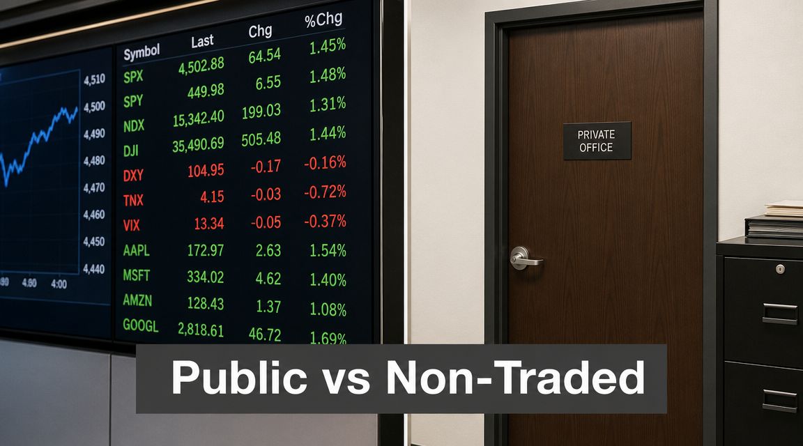 A digital screen showing stock market data beside a door labeled private office in a building.