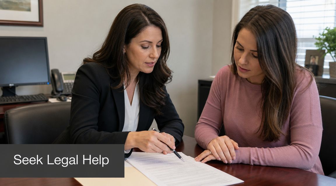 A professional lawyer explaining legal documents to a woman during a consultation in an office setting.