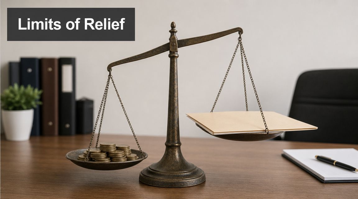 A brass scale on an office desk, balancing coins on one side and a document on the other.