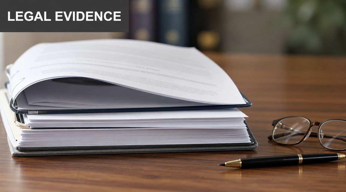 A stack of legal documents with glasses and a pen on a wooden office desk.