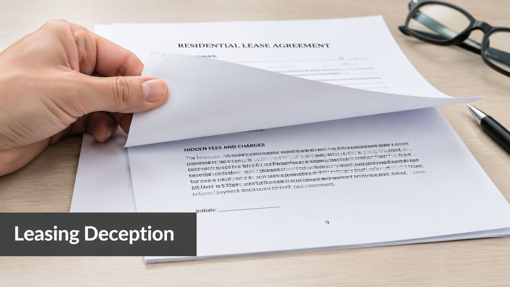 A person reviewing a residential lease agreement document that highlights hidden fees and charges.