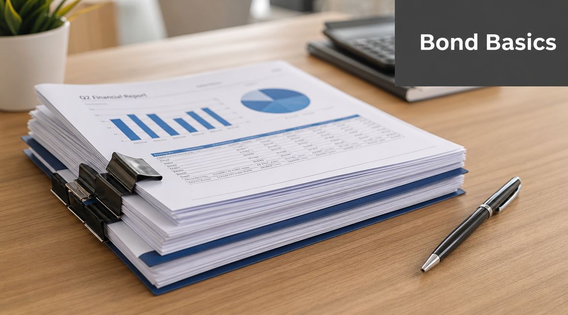 A pile of financial reports with charts and tables on a wooden desk with a pen.