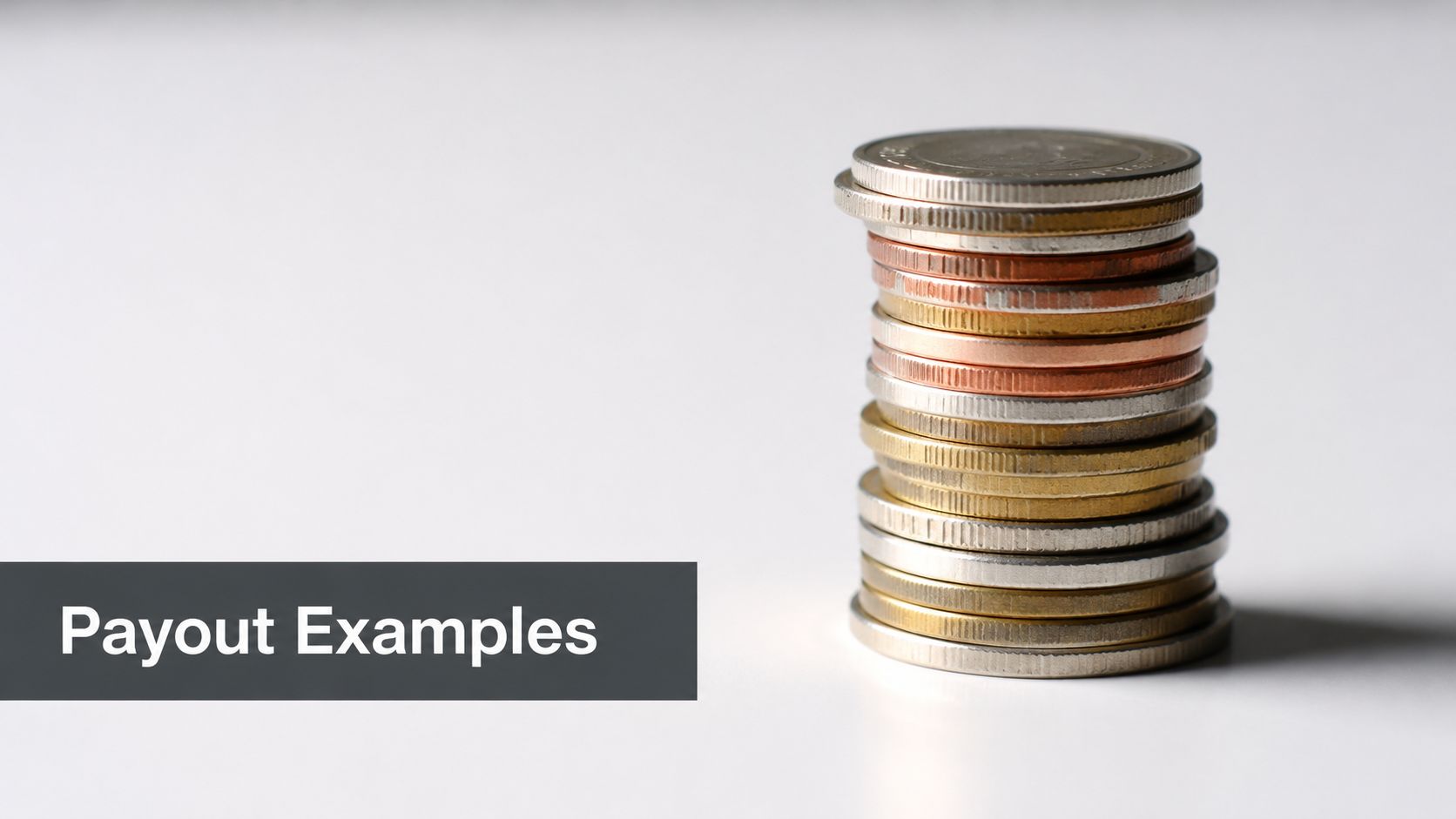 A close-up view of a stack of mixed coins representing financial payout examples and compensation.