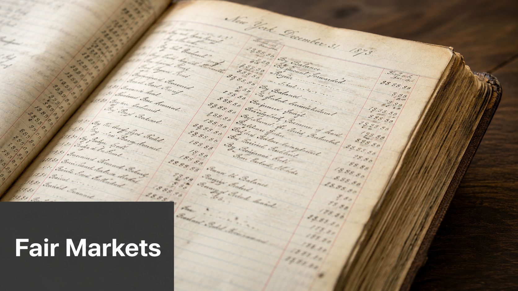 A close-up view of an antique ledger book written with ink on paper from December 1873.