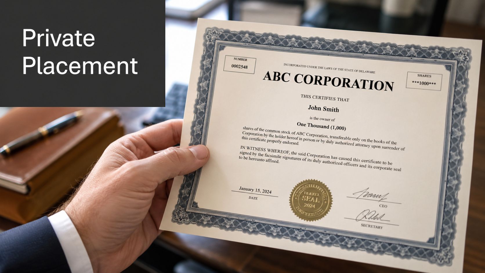 A person holding a physical ABC Corporation stock certificate representing a private placement of restricted securities.