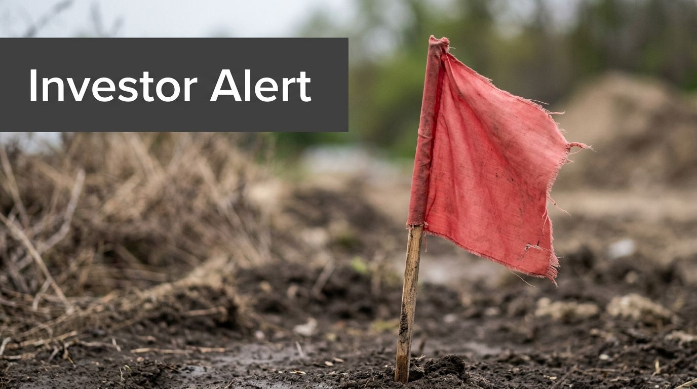 A tattered red flag planted in the dirt, representing a symbolic warning or investment alert sign.